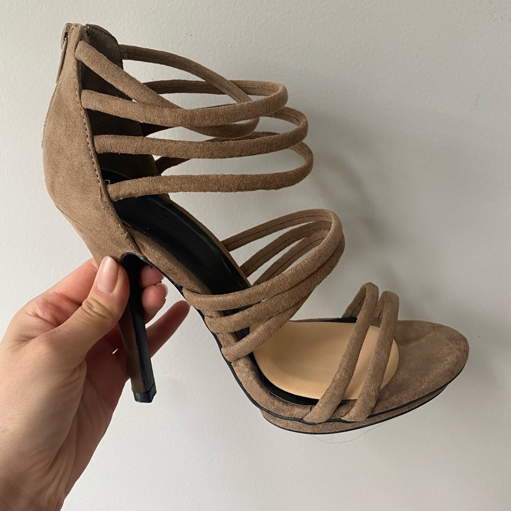 Taupe, strappy heels perfect for spring/summer